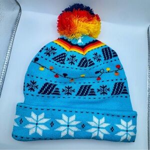 NWOT ALDI Gear Vibrant Blue Snowflake Pom-Pom Beanie